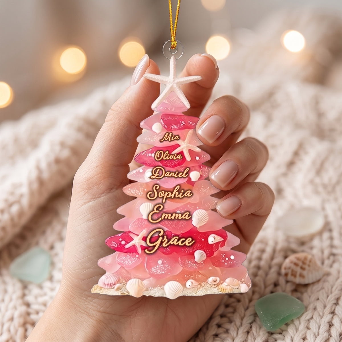 Personalized Sea Glass Christmas Tree Acrylic Ornament | Gift For Family