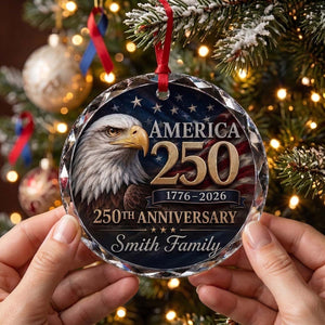 Personalized Bald Eagle America 250th Glass Ornament | 1776-2026 Patriotic Christmas Family Keepsake