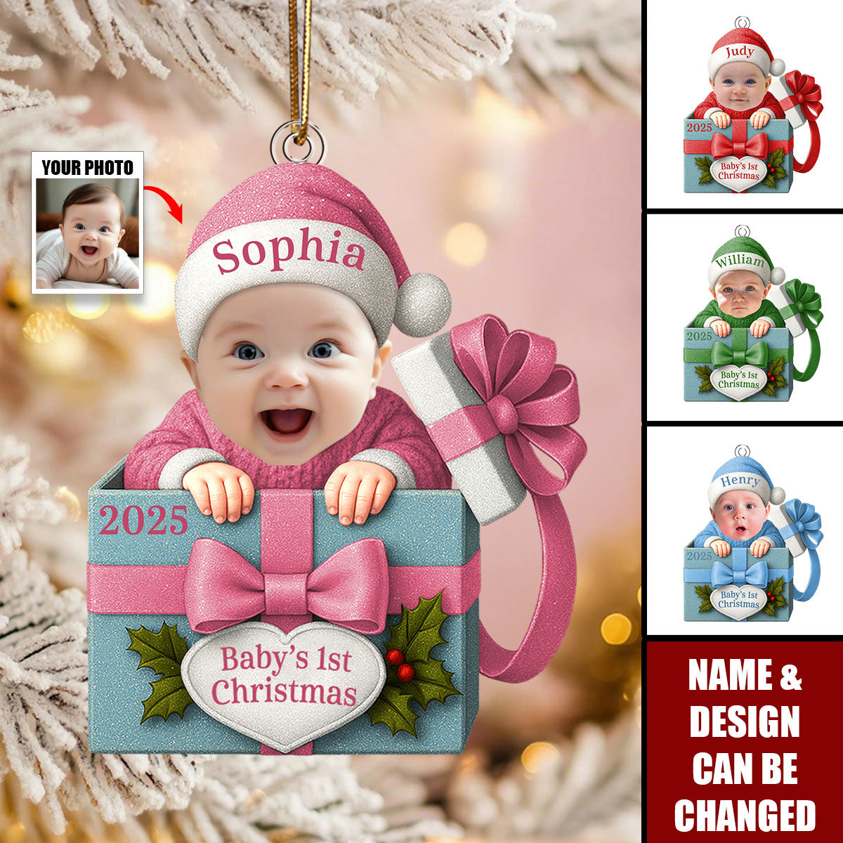 Personalized Baby Christmas Gift Box Ornament With Name Photo & Design Funny Newborn 1st Christmas Gift For Family