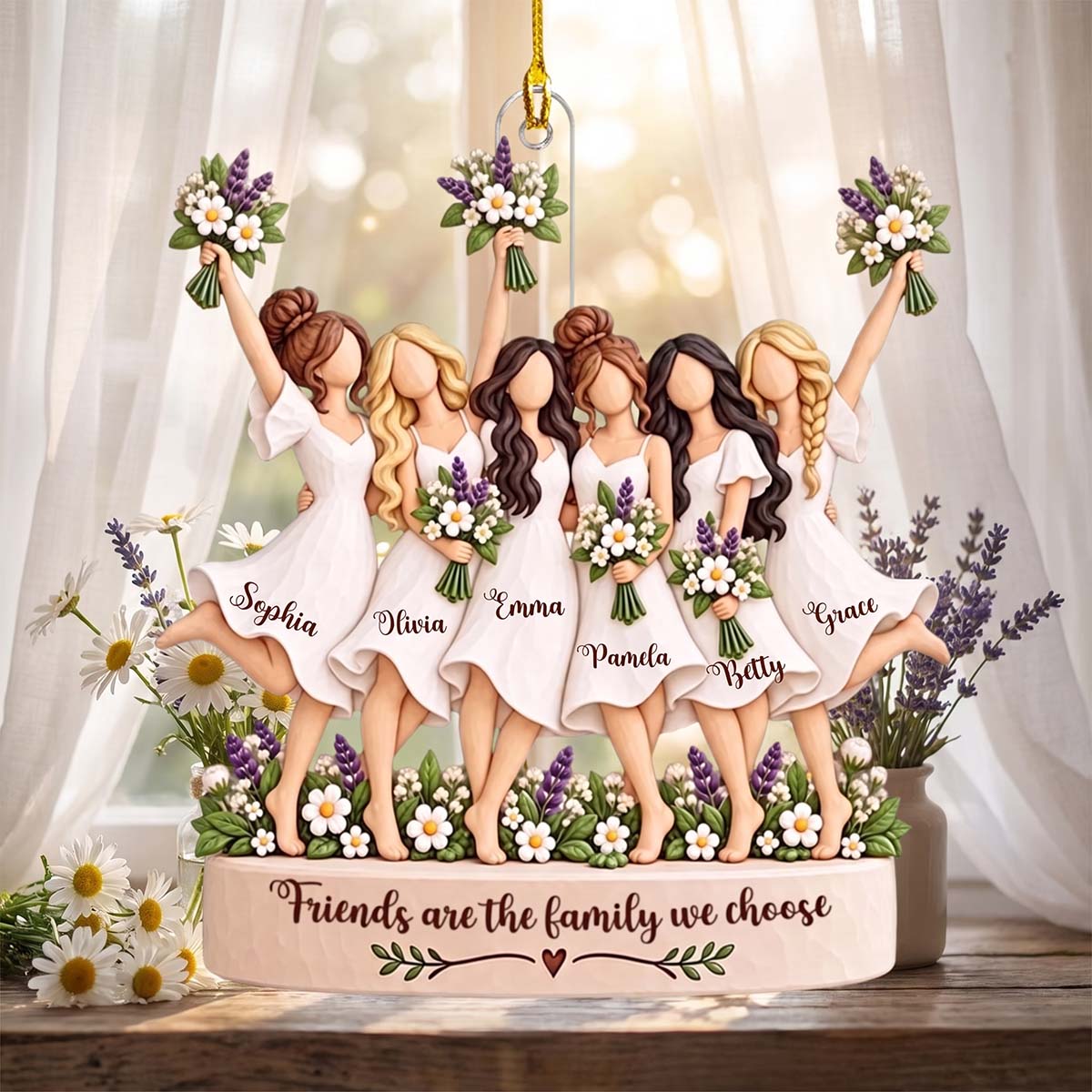 Friends Are the Family We Choose - Personalized Friends Holding Bouquets Acrylic Ornament For Friends