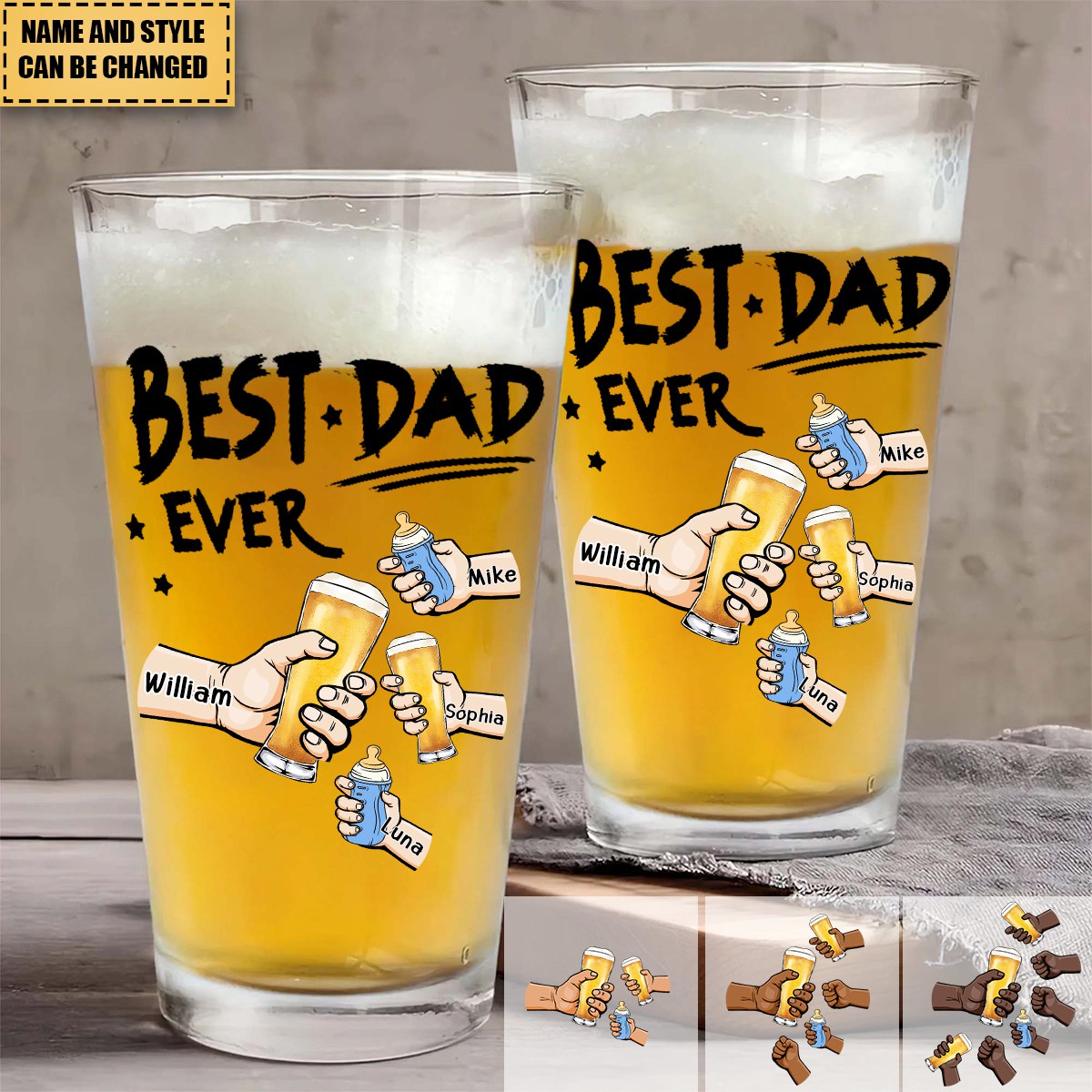 "Best Dad Ever" Personalized Beer Glass - 16oz Custom Names and Styles,Christmas, Thanksgiving, Valentine's Day, And Anniversaries For Dads & Stepdads