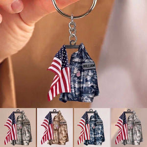 Personalized Military Uniform American Flag Acrylic Keychain | Gift For Veteran Soldier Military Family