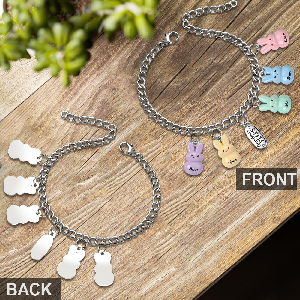 Personalized Grandma's Peeps Bunny Charm Bracelet With Names | Easter Mother's Day Gift For Grandma Mom
