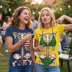 Personalized Skeleton Bikini Print T‑Shirt | Halloween Gifts For Women