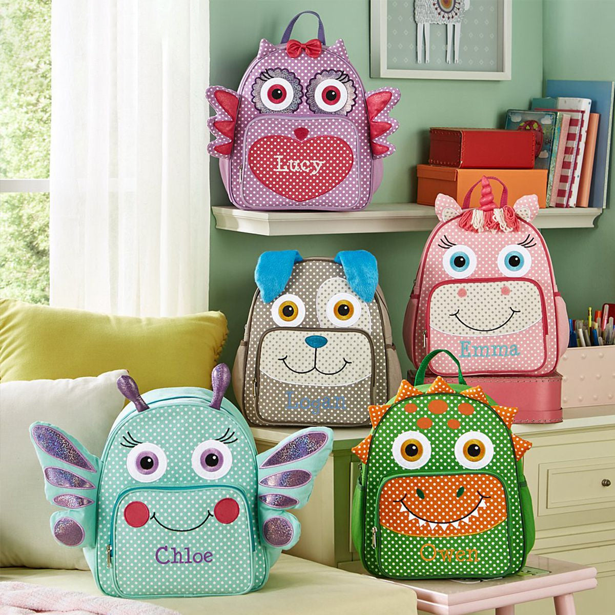 Personalized Embroidery Little Critter Backpacks -Custom Name,Classic Animal & Polka Dot Designs,Perfect Back-To-School Gift For Kids