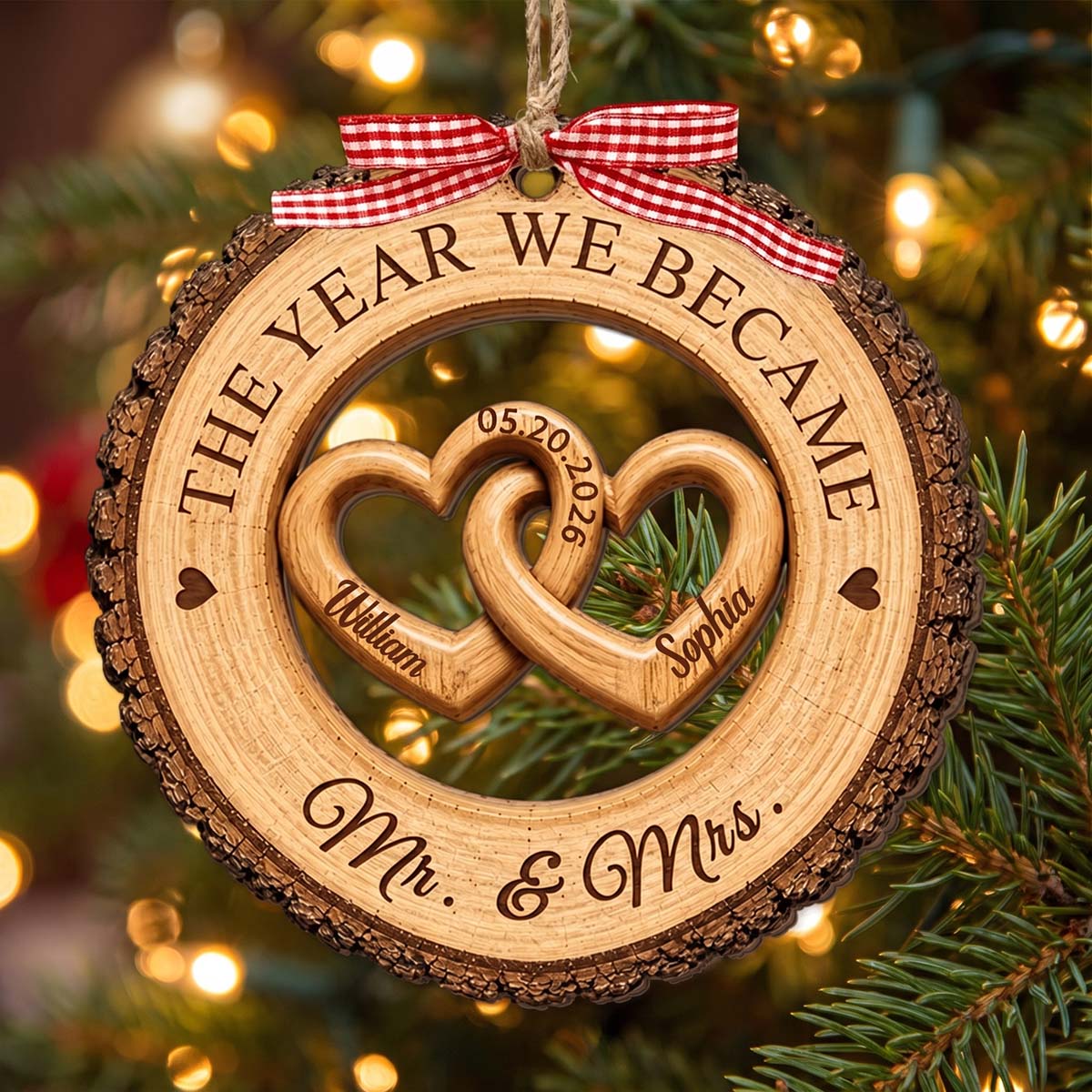 "The Year We Became Mr & Mrs" - Personalized Couples Christmas Wooden Ornament
