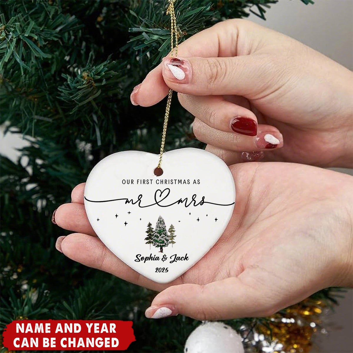 Personalized Newlyweds Christmas Ornament - First Ceramic Keepsake, Custom Names & Year, Lock "US" Into Every Christmas