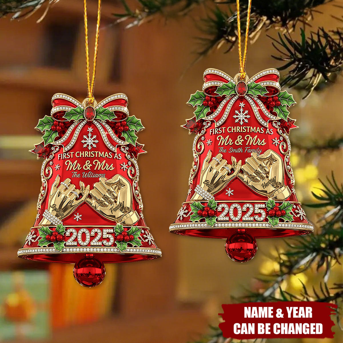 Personalized "First Christmas as" Bell Ornament With Mr & Mrs Names & Year,Romantic Christmas Gift For Him Her