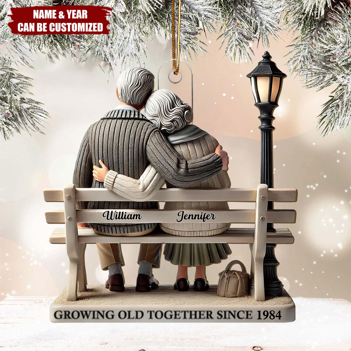 Personalized "Growing Old Together" Ornament With Names And Year Christmas Valentine & Anniversaries Gifts For Couple Grandparents