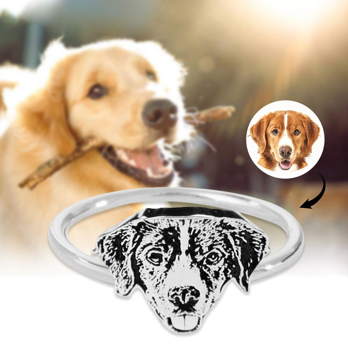 Personalized Pet Photo Portrait Ring Gift For Pet Lover