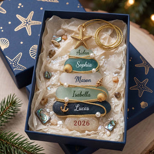 Personalized Sea Glass Tree 2026 Acrylic Ornament - Custom Coastal Family Christmas Gift