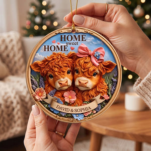 Personalized Highland Cow Couple Ornament | Christmas Keepsake