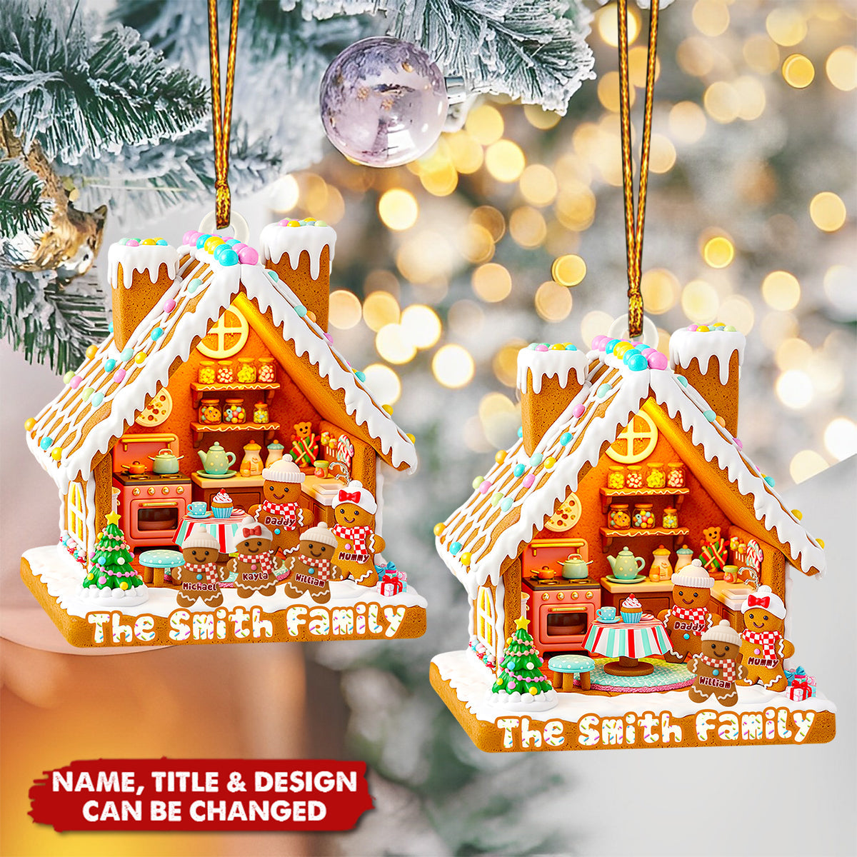 Personalized Gingerbread House Family Christmas Acrylic Ornament With 1-6 Kids Names,Sweet Decoration to Treasure Happiest Family Memories