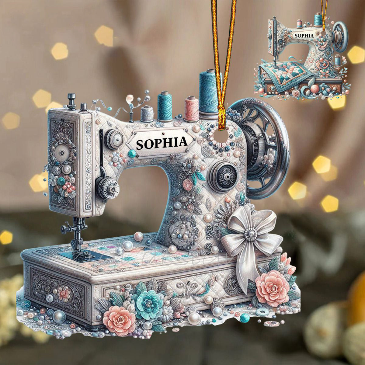 Personalized Sewing Machine Acrylic Ornament | Christmas Birthday Gift For Sewing Lover