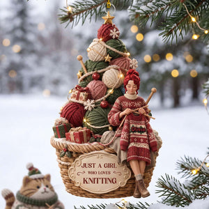 Balls Of Yarn Girl Christmas Ornament - Personalized Gifts For Knitting Lovers