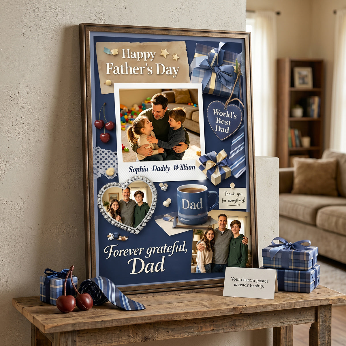 Personalized Happy Father's Day Collage Poster | Gift For Dad And Family