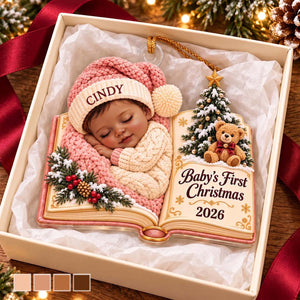 Personalized Baby's First Christmas Book Acrylic Ornament 2026 - Gift For New Parents Family