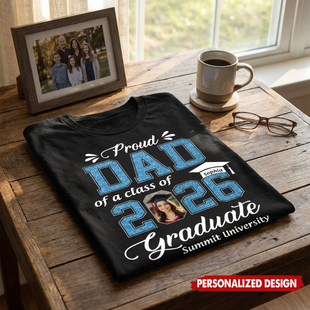Personalized Proud Family Member Graduation T-Shirt with Photo, Name & School | Exclusive Commemorative Gift for Family