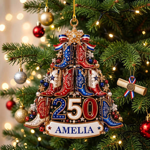 USA 250th Anniversary Cowboy Boots Christmas Tree - Personalized Acrylic Ornament