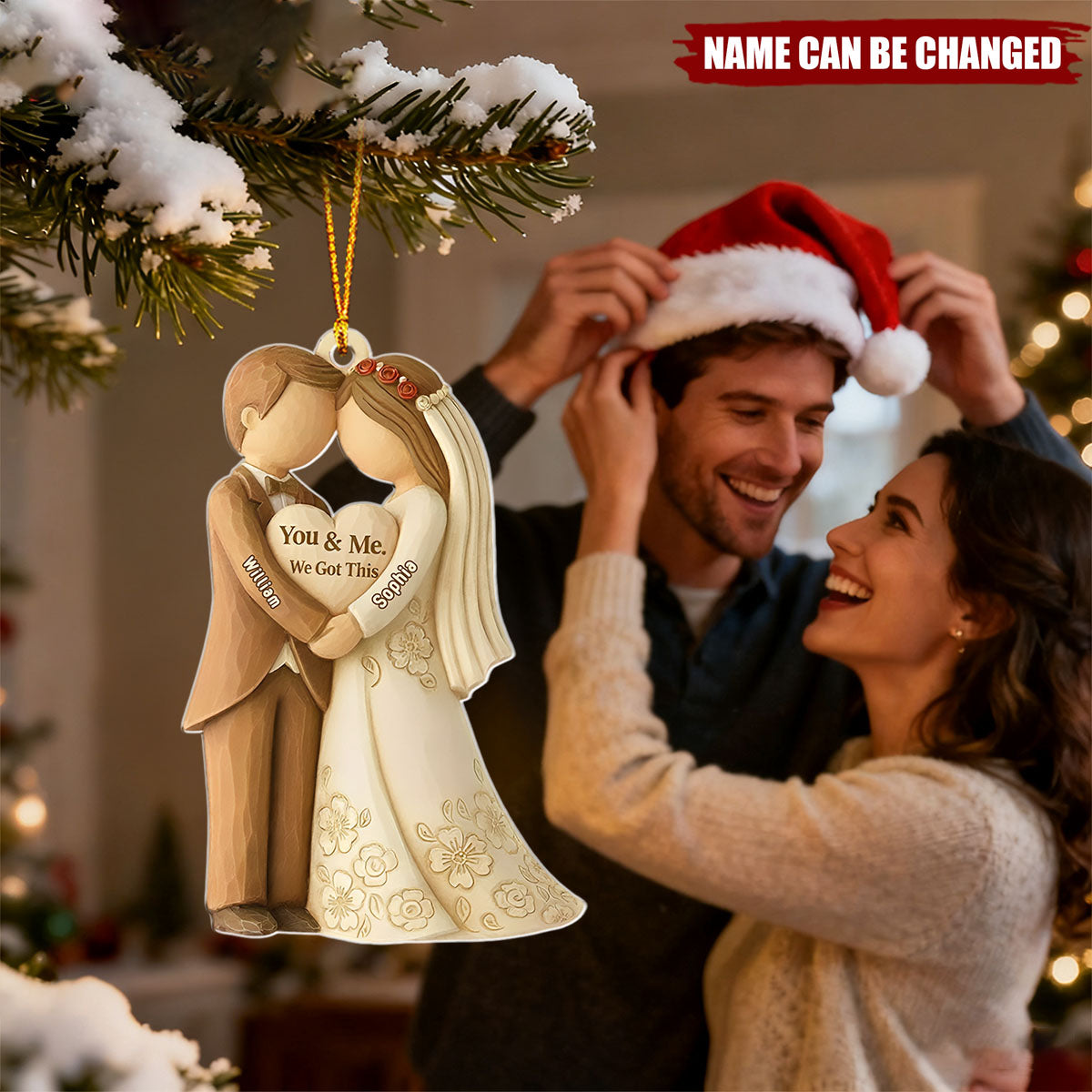 Personalized  Wedding Couple Acrylic Ornament With Names & "We Got This" Quote | First Christmas Anniversary Married Gift Newlyweds