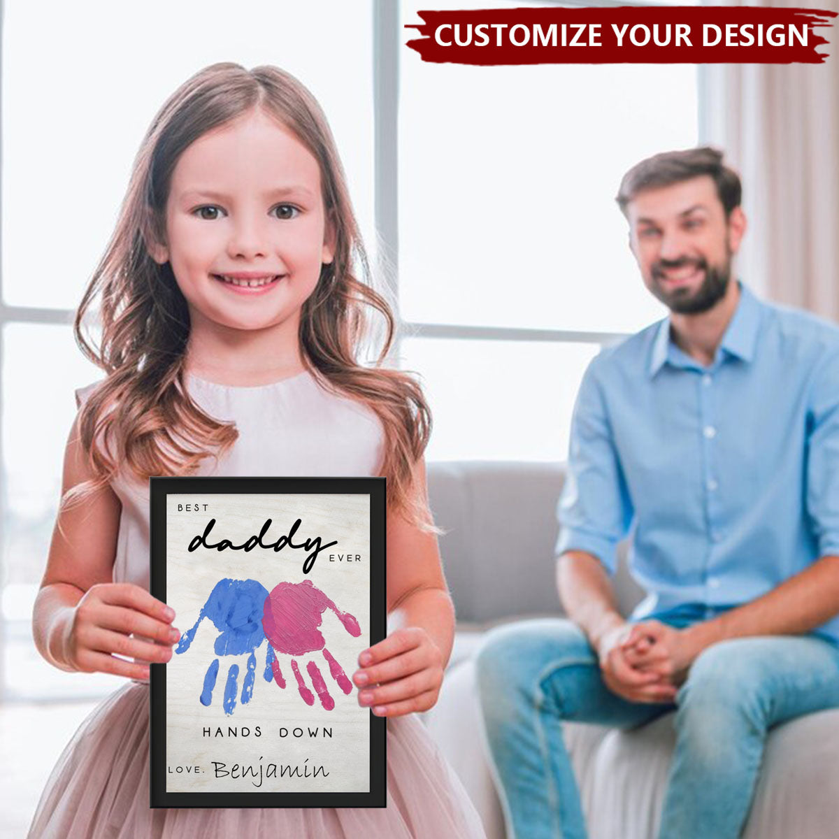 Personalized Engraved 2-Layer Wooden Sign - Hands Down Best Dad Ever, Handmade Fathers Day Gift