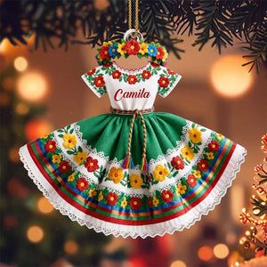 Personalized Hispanic Heritage Dress Acrylic Ornament | Christmas Cultural Gift