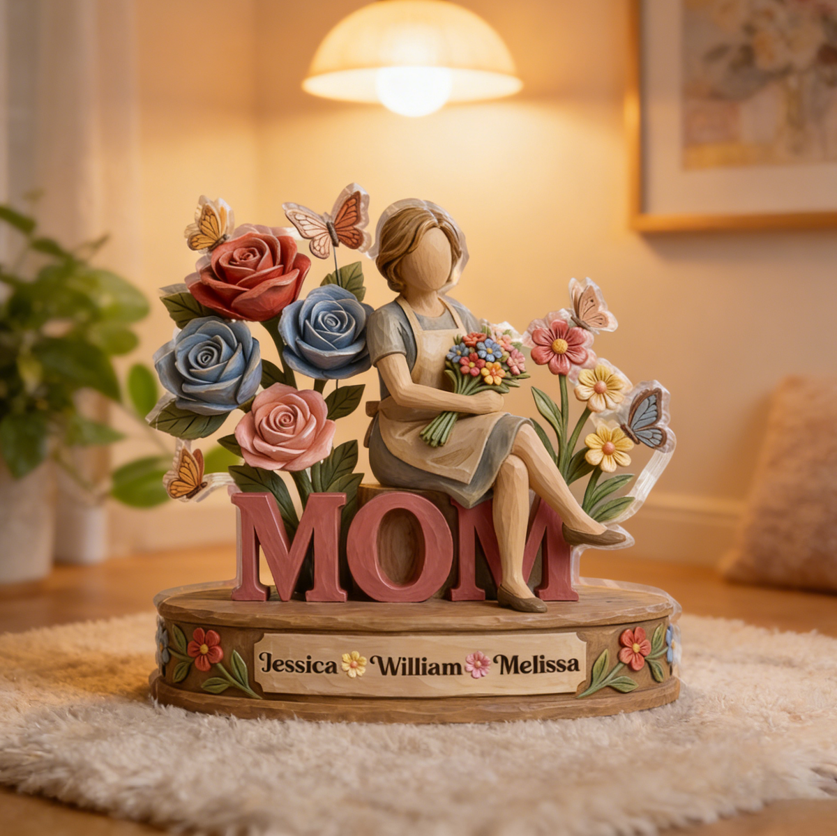 Personalized Floral Garden Style Acrylic Plaque With Kid's Names - Mother's Day Gift For Mom