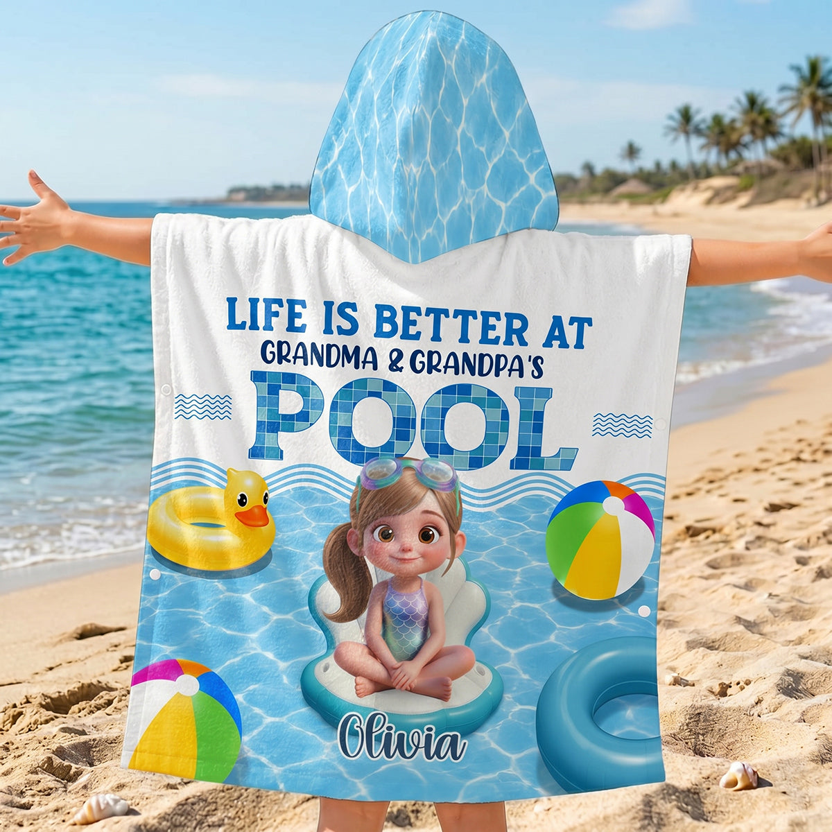 Personalized Kids Hooded Beach Towel With "Life Is Better At Pool" | Kids Summer Beach Holiday Gift