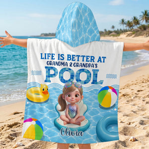 Personalized Kids Hooded Beach Towel With "Life Is Better At Pool" | Kids Summer Beach Holiday Gift