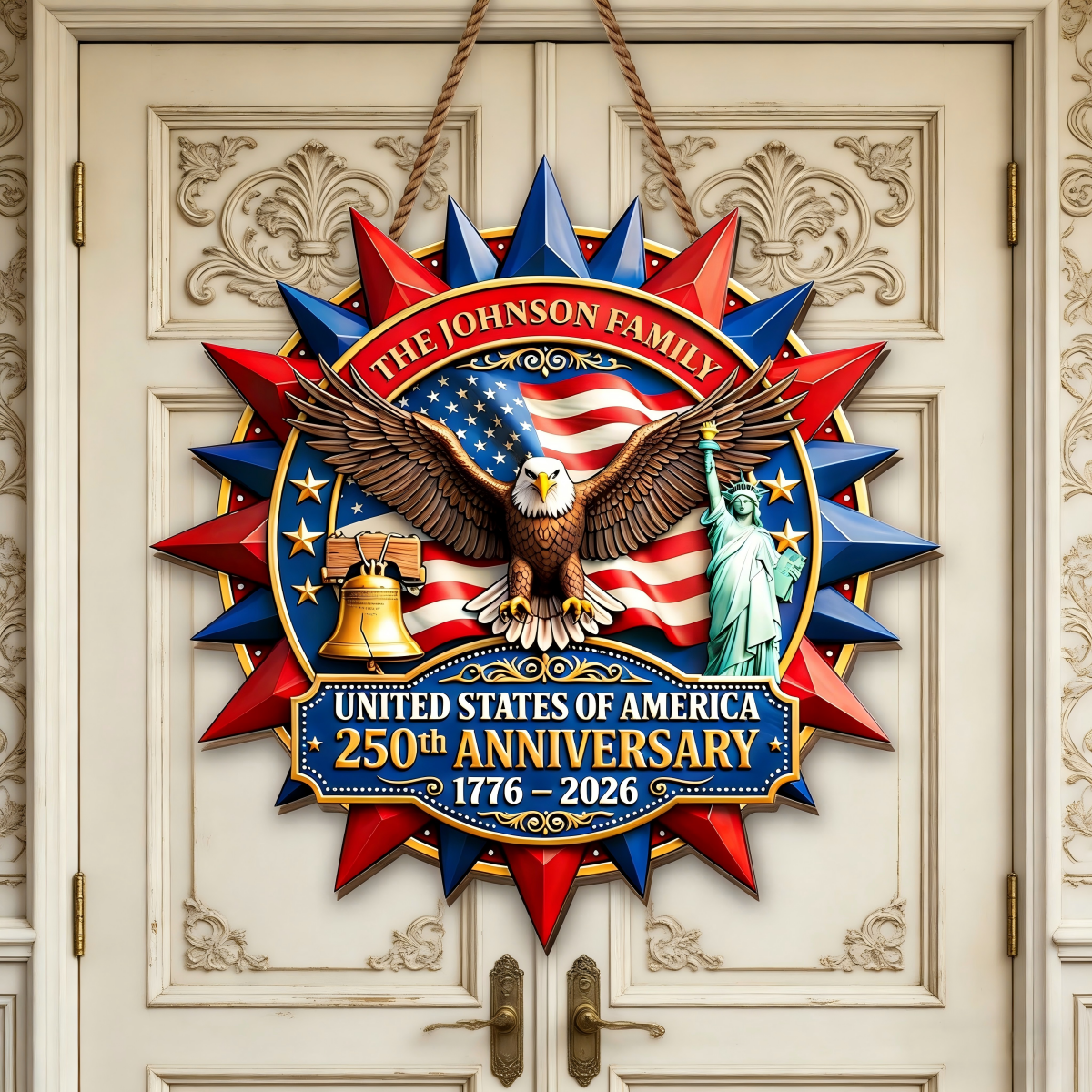 Personalized United States Anniversary Wood Sign With Family Name | Independence Day Gift For Family