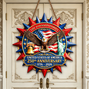 Personalized United States Anniversary Wood Sign With Family Name | Independence Day Gift For Family