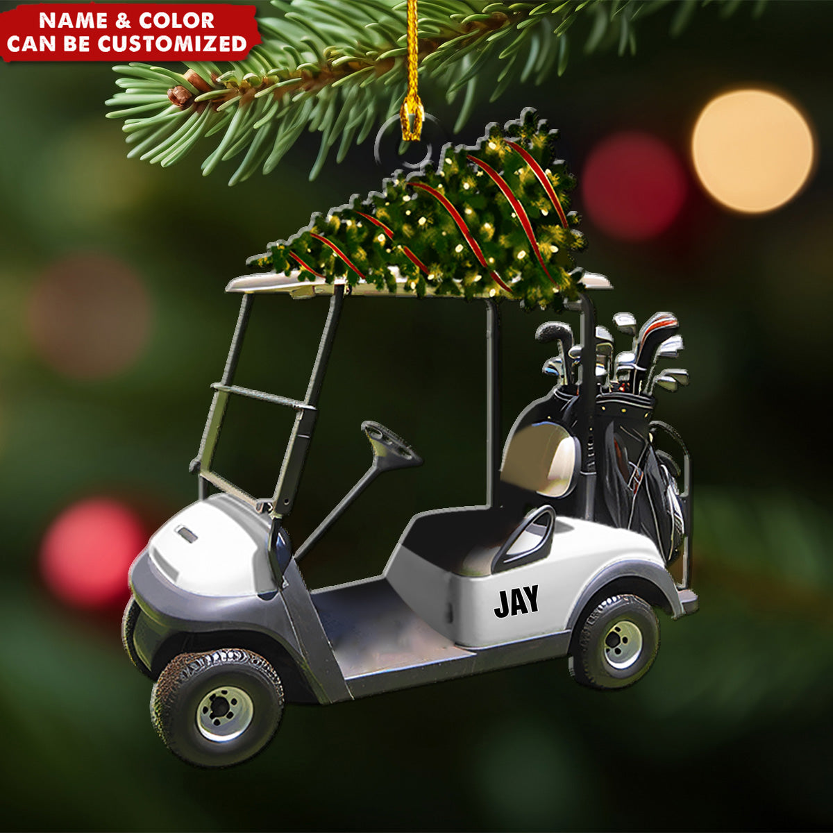 Personalized Golf Cart Christmas Decoration - Name & Color Customize | Clubs decoration | Perfect Festive Decor For Golf Lovers