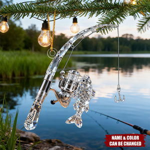 Personalized Fishing Rod Acrylic 3D Effect Ornament With Name - Christmas Tree Decor Birthday Father's Day Gift For Dad & Fishing Lover