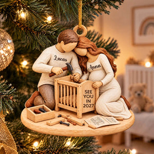 Expecting Parents Building Crib - Personalized Acrylic Ornament, New Mom Dad Christmas Gift