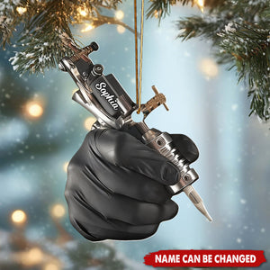 Personalized Tattoo Gun 2D Flat Acrylic Ornament With Name - Christmas Decor Birthday Gift For Tattoo Artist