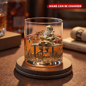 Personalized Santa Claus Fishing Whisky Glass With Name Exclusive Christmas Tipsy Moments For Dad Husband & Friend