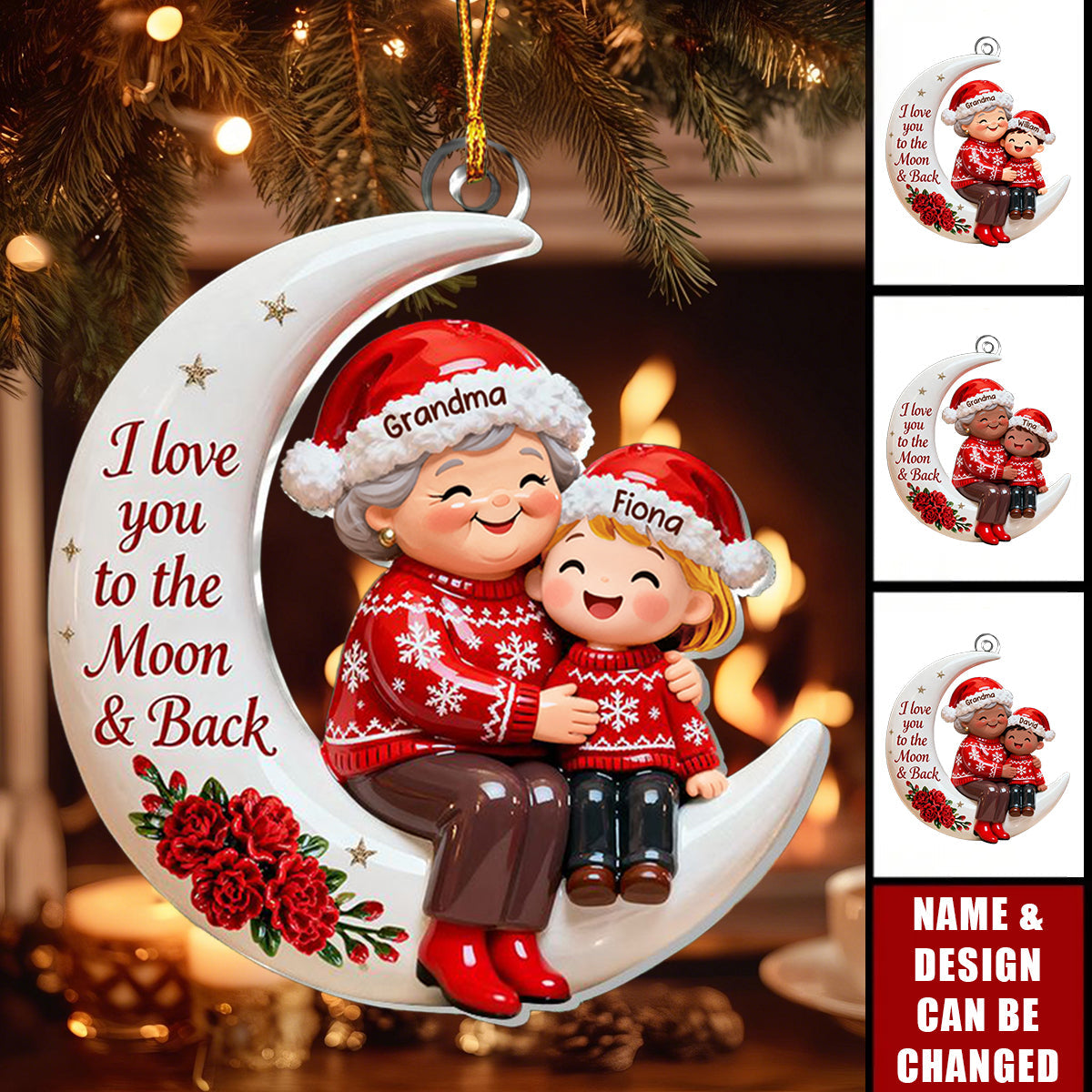 Personalized "Love You to the Moon" Ornament With Grandma & Grandchild Names | Heartfelt Xmas Gift For Nana Granny & Kids