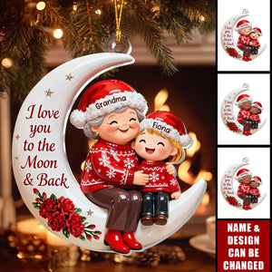Personalized "Love You to the Moon" Ornament With Grandma & Grandchild Names | Heartfelt Xmas Gift For Nana Granny & Kids