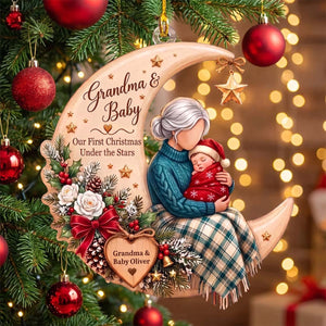 Personalized Grandma & Baby Moon Acrylic Ornament | Christmas Gift For Grandma New Baby