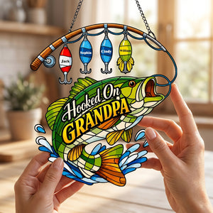 Personalized Fishing Rod Pattern Acrylic Suncatcher | Father's Day Birthday Gift for Dad Husband Friend