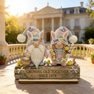 Personalized 3D Effect "Growing Old Together" Wooden Plaque With Names & Year & Design | Easter Spring Gift For Couple