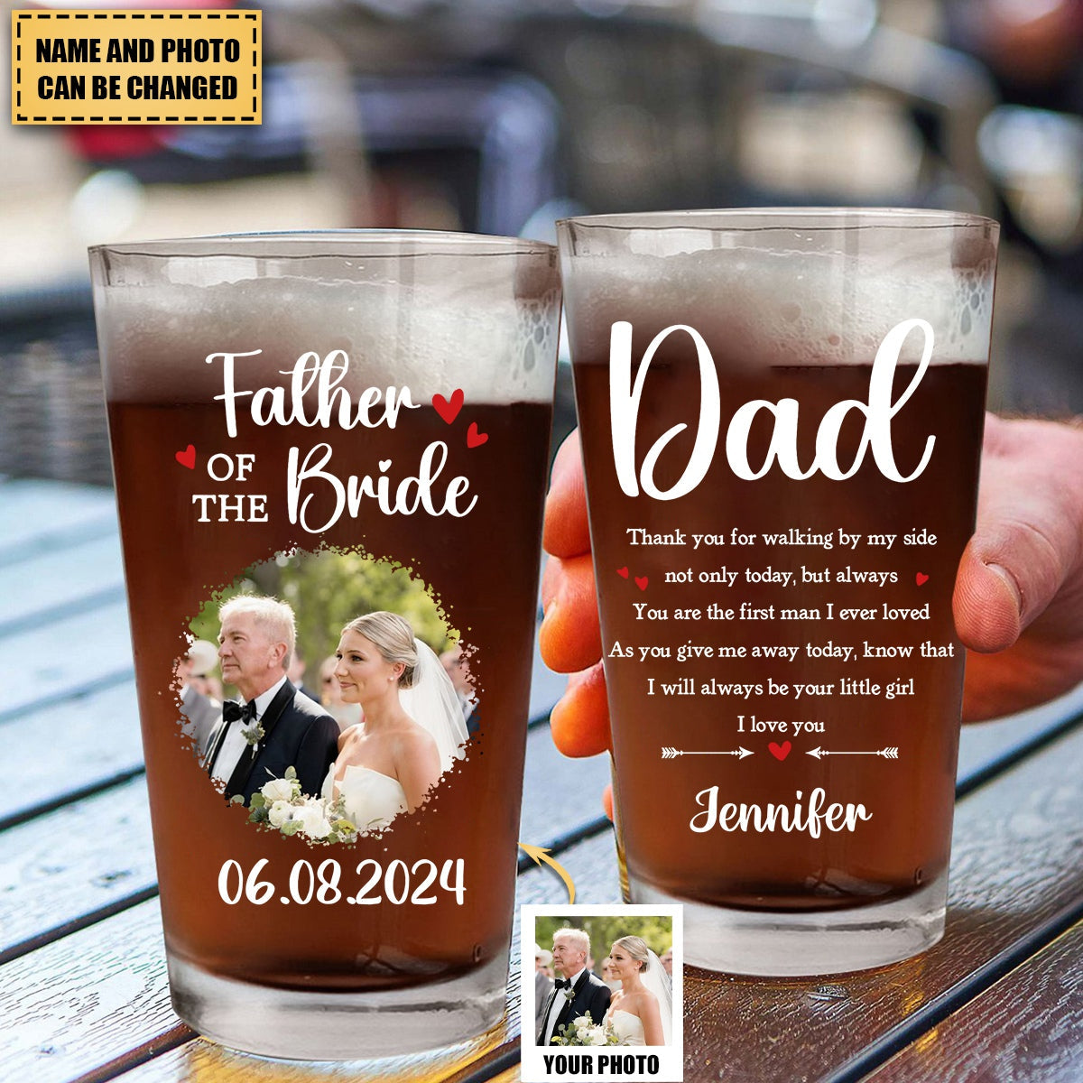 Father - Custom Photo Father Of The Bride - Personalized Pint Glass