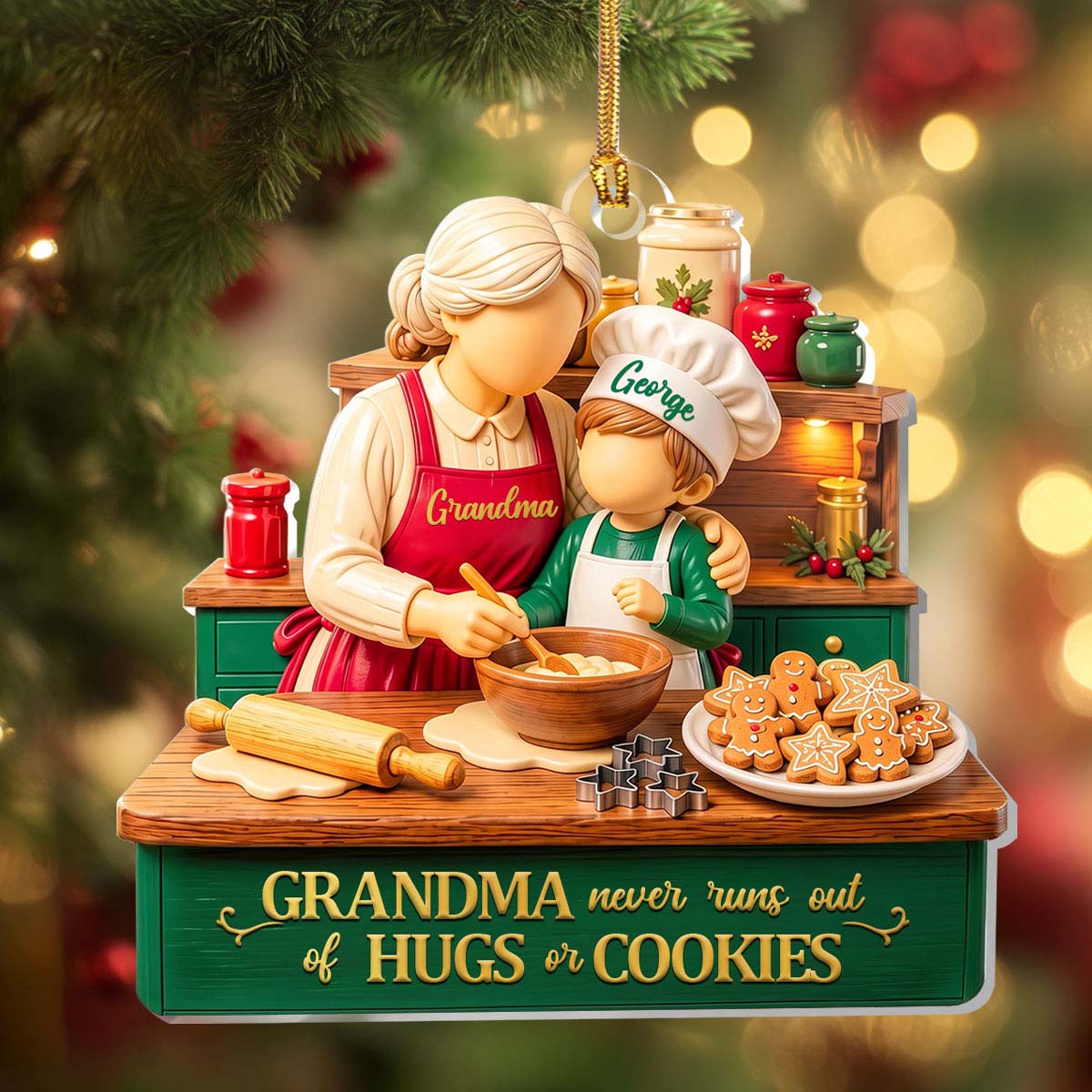 Personalized Christmas Acrylic Ornament - Grandma Never Runs Out Of Hugs Or Cookies