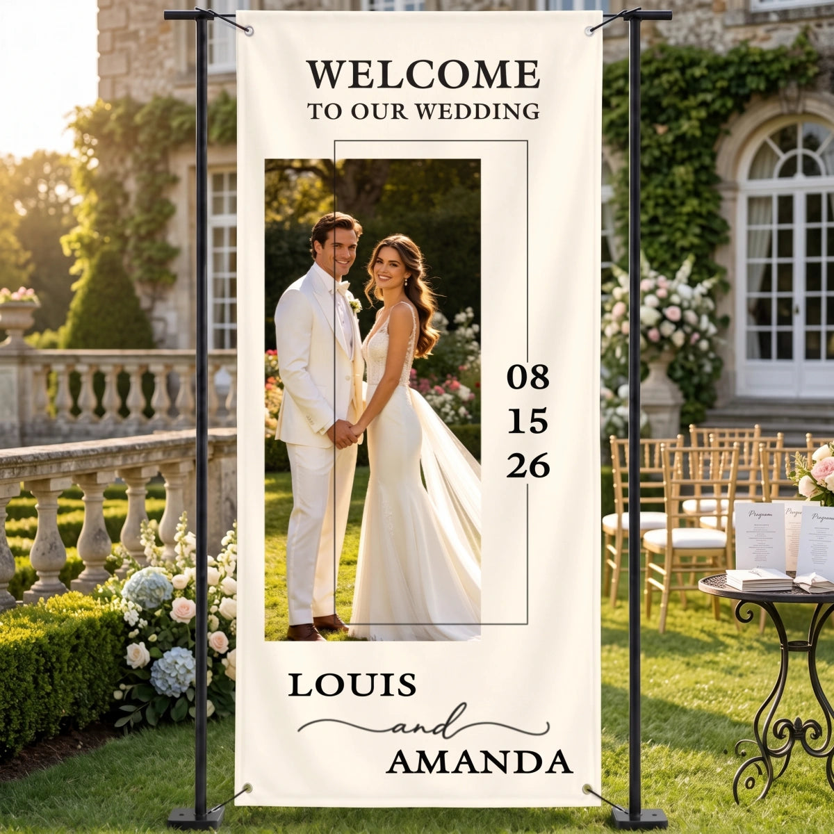 Personalized Wedding Welcome Banner | Custom Photo Date Name | Engagement Decor For Couple