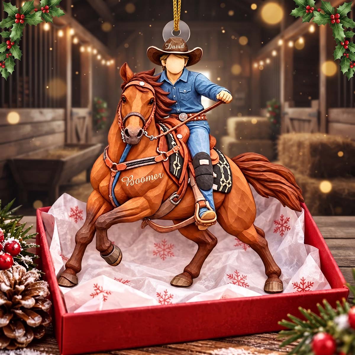 Personalized Cowboy Riding Horse Acrylic Ornament Christmas Gift For Horse Lovers Cowboys