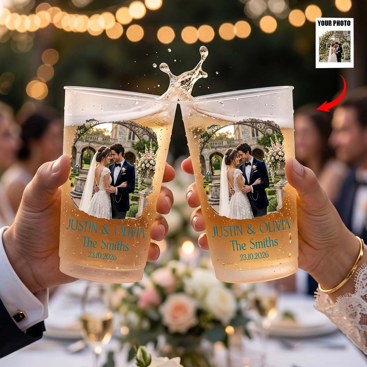 Custom Photo Couples Wedding Engaged Party - Personalized Frosted Plastic Cups