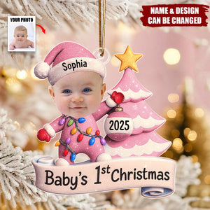 Personalized Cute Baby's First Christmas Ornament with Name & Photo - Newborn Gift For Family