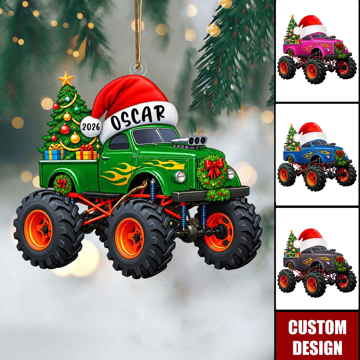 Personalized Monster Truck Acrylic Christmas Ornament | Christmas Gift For Nephew Son Grandson
