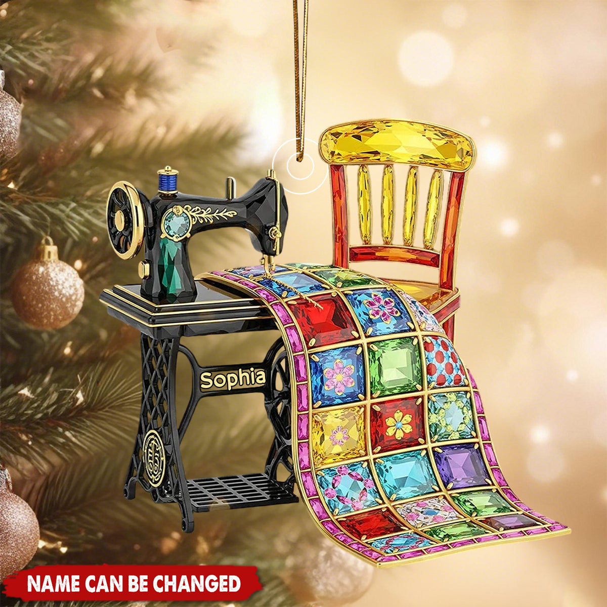 Personalized Vintage Quilt Sewing Machine Acrylic Ornament With Name - Christmas Decor Keepsake Gift For Mom & Grandma & Seamstresses