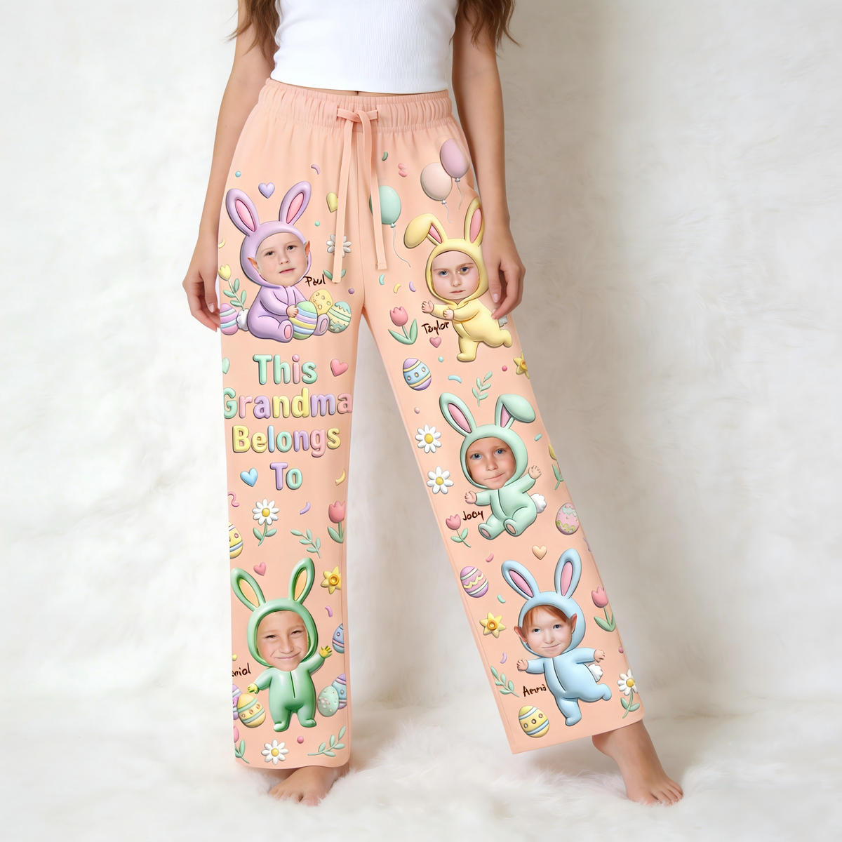 Personalized "This Grandma Belongs To" Pajama Pants With 1-5 Grandkids' Photos & Names | Easter Gifts